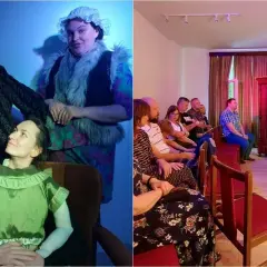Aktorzy w Bytomiu przygotowują się do spektaklu. Na scenie muzyk gra dla publiczności. Repertuar teatru zapowiada się ciekawie.